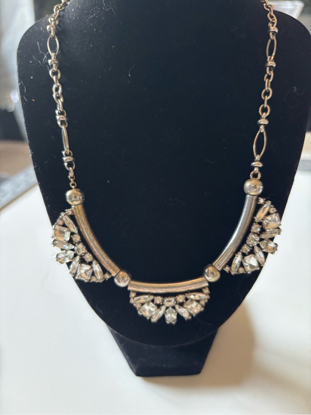 Banana Republic BR Antique Gold Tone Rhinestone Statement Bib Necklace